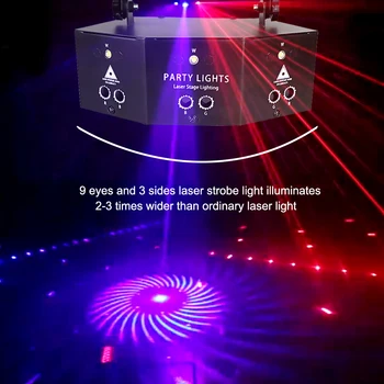 9 Oči Laser Fáze Projektor S Regulátor pre Disco Party Strobe Lights Účinok Lampy Profesionálne RGB DJ, Disco Svetlo Lampy