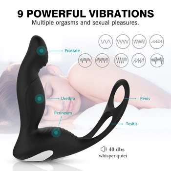 9 Rýchlosti Mužskej Prostaty Perineum Stimulátor Dildo Análny Vibrátor Plug Vibračný Krúžok Na Penis Masturbator Sexuálne Hračky pre Dospelých Mužov