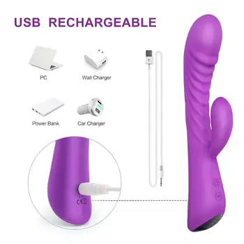 9 Rýchlosť Rabbit Vibrátor USB Nabíjateľné Masturbácia Upozorňuje Klitorisu Vibračné Dildo G-spot Vibrátor Sexuálne Hračky pre ženy