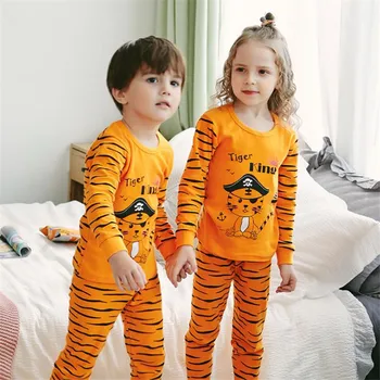 90-160 cm Bavlna Deti Pajama Sady Deti Chlapci Dievčatá oblečenie, Oblečenie pre voľný čas Cartoon Tiger Sleepwear Župan Handričku Pre Deti PJS