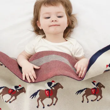 90X110cm mäkké bavlnené pletené kôň vzor hrubé detská deka deti späť kryt sedadla deka baby deken batoľa posteľnú prikrývku