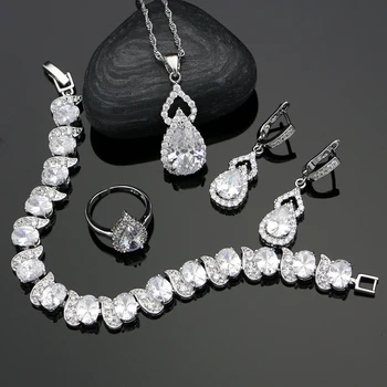 925 Silver Šperky Sady Prírodný Biely Zirkón Šperky Pre Ženy Strany Zapojenie Prírodných Kvapka Vody Crystal Náhrdelník Nastaviť