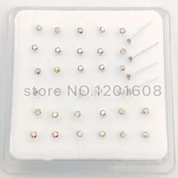 925 Sterling silver 2,5 mm AB crystal nos pin kosti stud nose piercing šperkov 36pcs/set