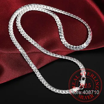 925 Sterling Silver 5MM Plný Bokom Náhrdelník Kúzlo Pre Ženu, Muža, 50 cm Strieborné Reťaze Módne Svadobné Šperky collier