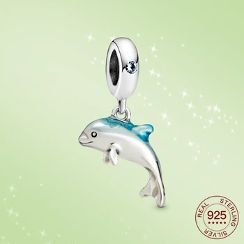 925 sterling silver dolphin Marine veľryba shell kúzlo Fit Originálny strieborný Náramok Módne Šperky Pre Ženy Lete darček