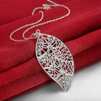925 Sterling Silver Farba Náhrdelník Tvorivé Leaf Prívesok pre Ženy Trendy Jemné Šperky 925 náhrdelníky pierscionki drahokam