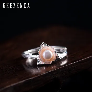 925 Sterling Silver Fialová Shell Pearl Flower Otvoriť Prstene Pre Ženy 2019 Najnovšie Ručné Remeselné Drahokam Krúžok Jemné Šperky Darček