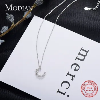 925 sterling silver Irregul Mesiac náhrdelník s príveskom, módne mincový striebro šperky Cubic Zirconia Náhrdelník Kúzlo Reťazca pre Ženy