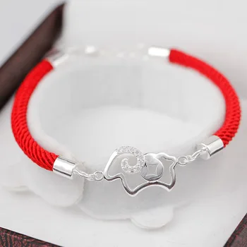 925 sterling silver módne červené lano málo oviec crystal náramky pre ženy šperky darček k narodeninám wholeslae lacné