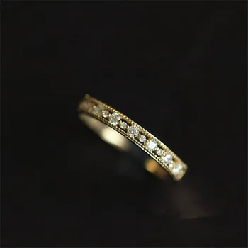 925 Sterling Silver Pokovovanie 14k Zlata Japonský Retro Jednoduché Pavé Crystal Duté Krúžok Žien Svetlo Luxusné Strany Príslušenstvo Šperky