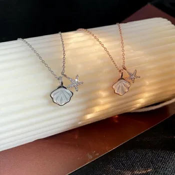 925 Sterling Silver Prívesok Neckelace Pre Ženy Svetlo Pozlátené Šperky Star pearl Náhrdelníky Jemné Šperky
