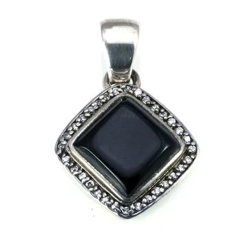 925 Sterling Silver Prívesok Pre Ženy Prírodné Black Onyx Štvorcového Tvaru Starožitné Thai Strieborná Mikro Spevnené CZ Módne Šperky