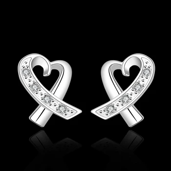 925 Sterling Silver Srdce CZ Zirkón Stud Náušnice Pre Ženy, Svadobné Šperky