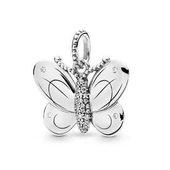 925 Sterling Silver Strieborné Motýľ Lietanie Jednoduchý Módny Prívesok Fit Ženy Pandora Náramok & Náhrdelník Diy Šperky