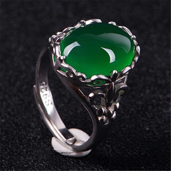 925 Strieborná Farba Šperky Emerald Krúžok pre Ženy Zelená Topaz Achát Bizuteria Emerald Retro Jade Drahokam S925 Krúžok s Box
