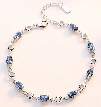 925 Strieborný Náramok Akvamarín Diamond pre Ženy, Dĺžka Reťazca 16 + 3 Cm, Strieborné Šperky, Veľkoobchod