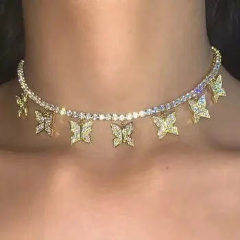 9pcs Crystal Motýľ Prívesok Charm Choker Náhrdelník S Drahokamu Tenis Reťazec Pre Ženy, Luxusné Vyhlásenie Šperky