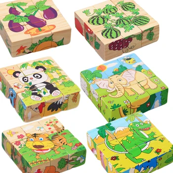 9Pcs/veľa DIY 3D Drevené Bloky Cartoon Zvierat, Ovocia, Zeleniny, Farebné Šiestich Stranách Maľovanie Blok Vzdelávacie Hračky Pre Deti,