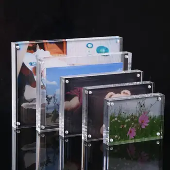 9size Kvality Obdĺžnik Magnet Photo Frame Home Decor Akryl Transparentný Obraz Rámy Svadobné Pár Darček k Narodeninám Ornament