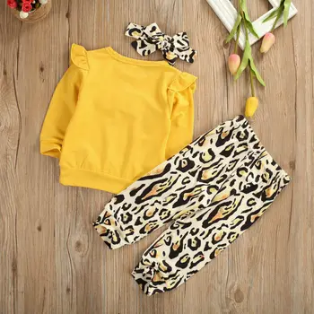 AA Krásne Batoľa, Dieťa Dievča Oblečenie Prehrabať Dlhý Rukáv T-Shirt Topy Leopard Nohavice Legíny hlavový most Oblečenie Nastavené Novonarodené Dieťa Nastaviť