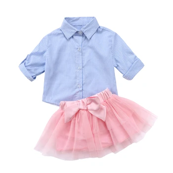AA Sweet Baby Dievča Oblečenie Nastaviť Módne Letné Deti Baby Girl Pruhované tričko Top Čipky a Tylu Sukne Dieťa Dievča Oblečenie Set sa 6M-5T