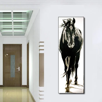 AAVV Wall Art Plátno, Obraz Zvierat Maľovanie Čierny a Biely Kôň pre Obývacia Izba Domova Bez Rámu
