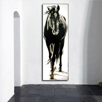 AAVV Wall Art Plátno, Obraz Zvierat Maľovanie Čierny a Biely Kôň pre Obývacia Izba Domova Bez Rámu