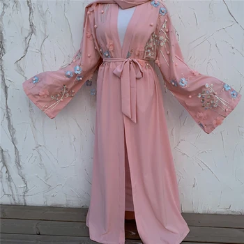 Abaya Ramadánu Eid Mubarak Kvetované Pink Turecko Šaty, Hidžáb Moslimské Oblečenie Kimono Cardigan Ženy Kaftane Dubaj Kaftan Islamské Oblečenie