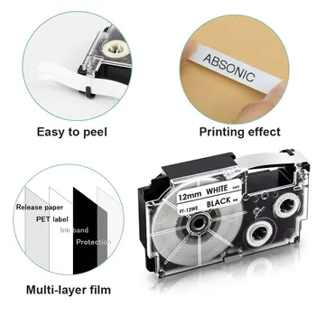 Absonic 4PCS XR-24X XR-24WE 24 mm Označenie Páska Black na čisto Biela, Kompatibilný Pre Casio CWL300 KL430 KL7000 EZ Label Printer