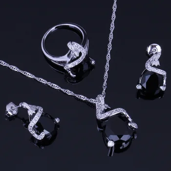 Absorpciu Black Cubic Zirconia Strieborné Pozlátené Šperky, Náušnice, Sety Prívesok Reťazca Krúžok V0238