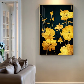 Abstrakt Black Zlaté Plátno na Maľovanie Lotus Leaf Plagáty a Tlačí na Steny Umenie Obrázok pre Obývacia Izba Domova (Bez Rámu)