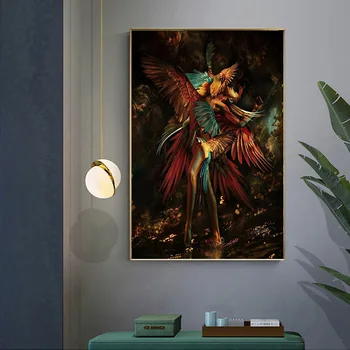 Abstraktné umenie dievča a papagáj umenie obrázok obývacia izba dekorácie maľovanie domov, obývacia izba, spálňa maliarske plátno