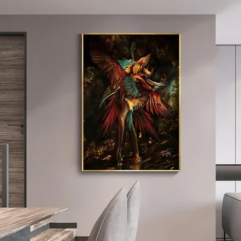 Abstraktné umenie dievča a papagáj umenie obrázok obývacia izba dekorácie maľovanie domov, obývacia izba, spálňa maliarske plátno