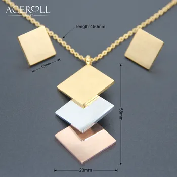 ACEROLL Tri Farby, Šperky Set - Nerezová Oceľ Módne Trendy ružové Zlato Triple 3 Rhombic Náušnice a Náhrdelník s Príveskom