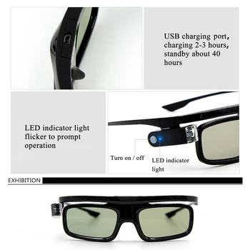 Active Shutter Skladacia USB Univerzálne Dobíjacie 3D Okuliare LCD Šošovky Vizuálne S Batériou Praktické Pre DLP Projektor Odkaz