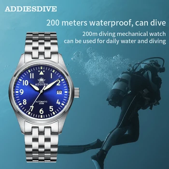 Addies Ponoriť Pilotné Hodinky Automatické Mechanické Diver Sledovať C3 Svetelný pánske hodinky potápačov Sapphire Crystal 200m dive watch NH35