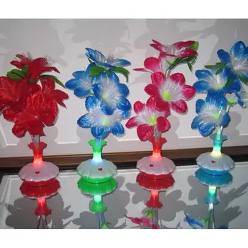Adeeing 1Pc Umelé Spoločné Bombax Kvet+Váza Optického Vlákna Lampa kvet nočné svetlá pre Decor Náhodné Farby