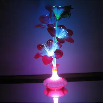 Adeeing 1Pc Umelé Spoločné Bombax Kvet+Váza Optického Vlákna Lampa kvet nočné svetlá pre Decor Náhodné Farby