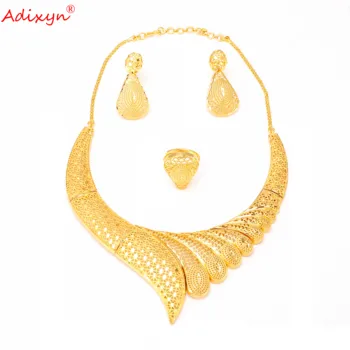 Adixyn Dubaj Náušnice, Prsteň Náhrdelník Šperky set 24k Gold Farebné Indiánske Šperky Afrike Darčeky Strany Svadobných Doplnkov N1021M7