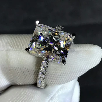 AEAW 4CT Radiant Rez GH Moissanite Zásnubný Prsteň v 18K Biele Zlato AU750 Diamond Jemné Šperky Pre Ženy