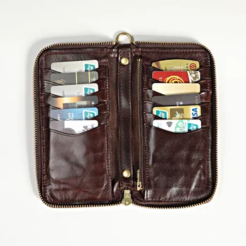 AETOO Dlho kožená peňaženka vyrobená z ručne vyrobené zeleniny koţe, dlho peňaženka pre mužov, kožené skladaný čistej medi zips peňaženky