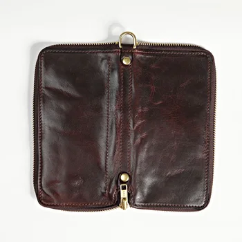 AETOO Dlho kožená peňaženka vyrobená z ručne vyrobené zeleniny koţe, dlho peňaženka pre mužov, kožené skladaný čistej medi zips peňaženky