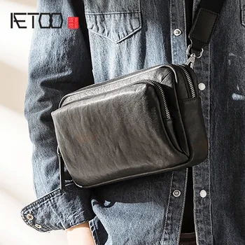 AETOO Kožené pánske trend sklonom taška, multi-funkčná hlava kožené ruky tašku, veľká-kapacita taška cez rameno, bežné malé chytiť taška