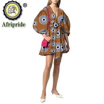 Africkej Tlače Šaty pre Ženy Šaty s Pásom Sexy Módne Ankara Tlač Oblečenie tvaru Formálne Femal Šaty Bazin Riche S2025036