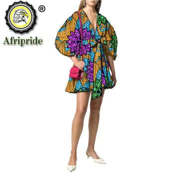Africkej Tlače Šaty pre Ženy Šaty s Pásom Sexy Módne Ankara Tlač Oblečenie tvaru Formálne Femal Šaty Bazin Riche S2025036