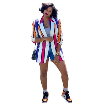 Africké Oblečenie Rainbow Prúžkované Sako Kabát Ženy, Nový Jeseň Dlhý Rukáv Zase Dole Multicolor Steiped Tlač Sako Topy
