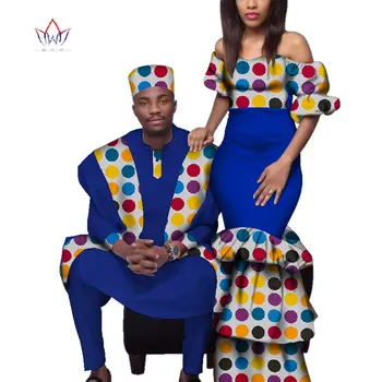 Africké Pár Oblečenie Afriky Šaty pre Ženy Bazin Riche Dlhé Šaty Afrických Mužov Tlač Šaty Top a Nohavice WYQ221