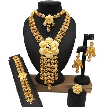 Africké VEĽKÉ šperky sady svadobné svadobné party šperky set 24k gold jemné šperky sady africkej ženy módny náramok náhrdelník