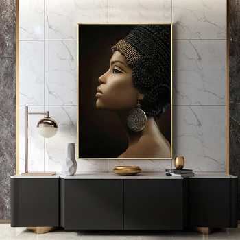 Africké Čierne Žena, olejomaľba Tlač Na Plátno Elegantné Ženy Plagáty Moderných obrazov na Stenu pre Obývacia Izba Domov, Dizajn Interiéru