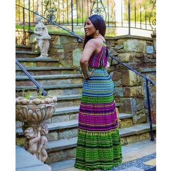 Africké Šaty pre Ženy Dashiki Župan Leto bez Rukávov Vysoký Pás Dlhé Šaty Dámske Pruhované Tradičné Africké Oblečenie